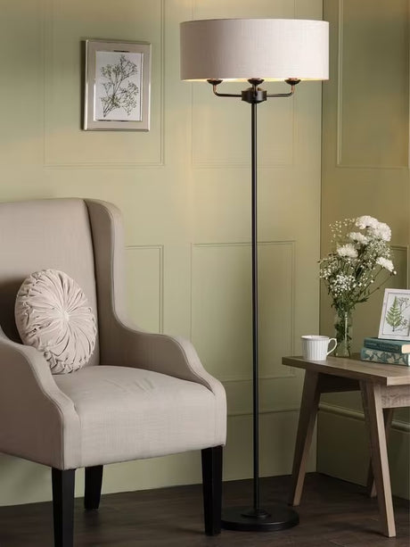 Laura Ashley Sorrento 3 Light Linen Shade Foot Switch Floor Lamp - Natural