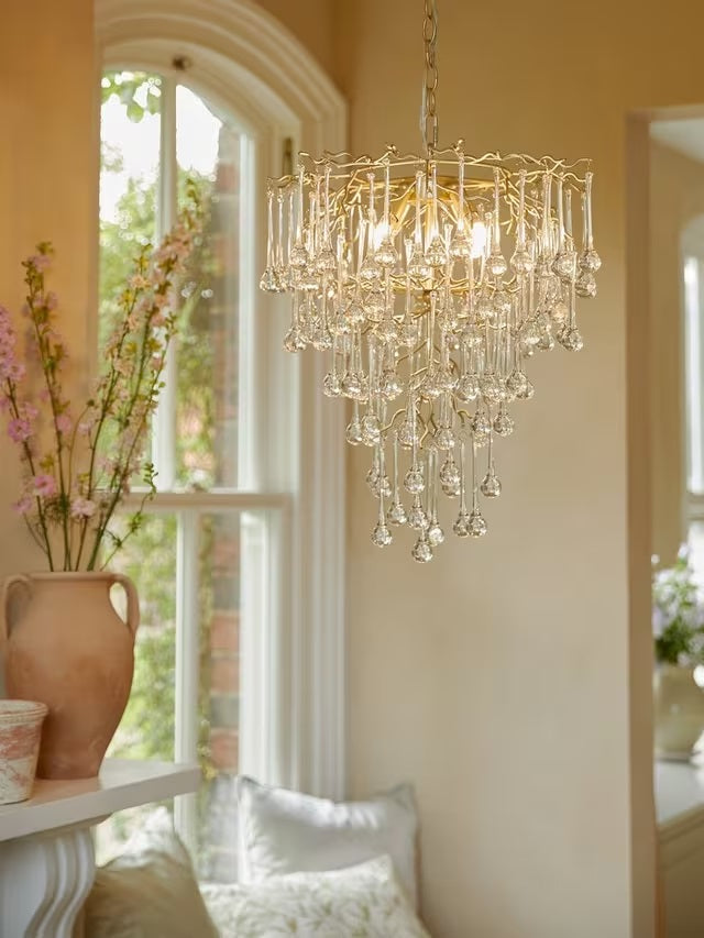 Laura Ashley Willlow Crystal Chandelier Ceiling Pendant Light - Champagne