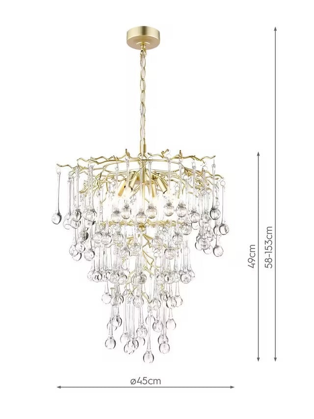 Laura Ashley Willlow Crystal Chandelier Ceiling Pendant Light - Champagne