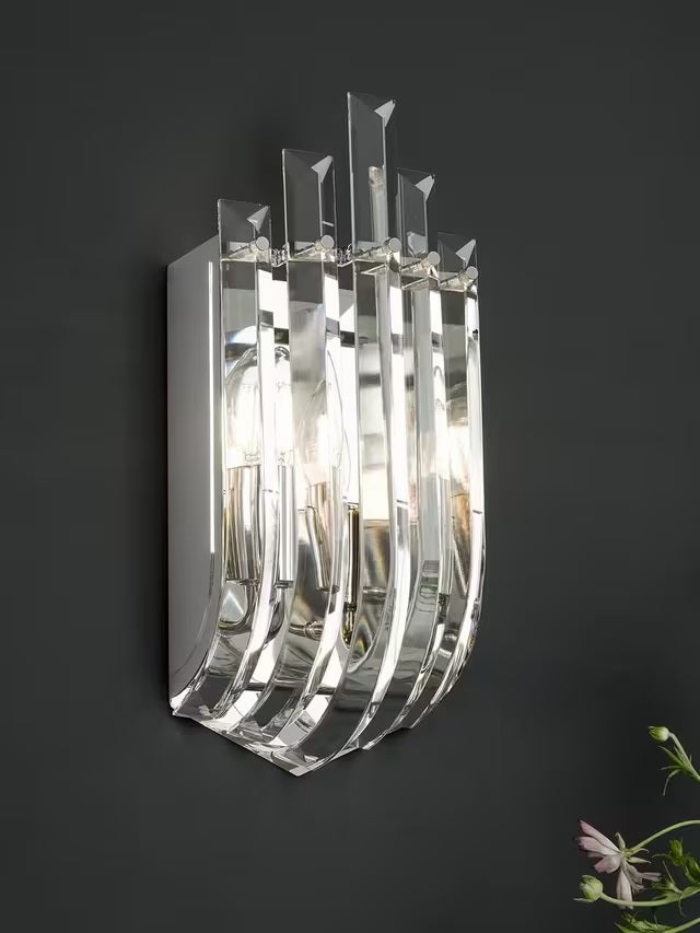 English Heritage Eltham 2 Light Swagged Crystal Wall Light - Clear/Nickel