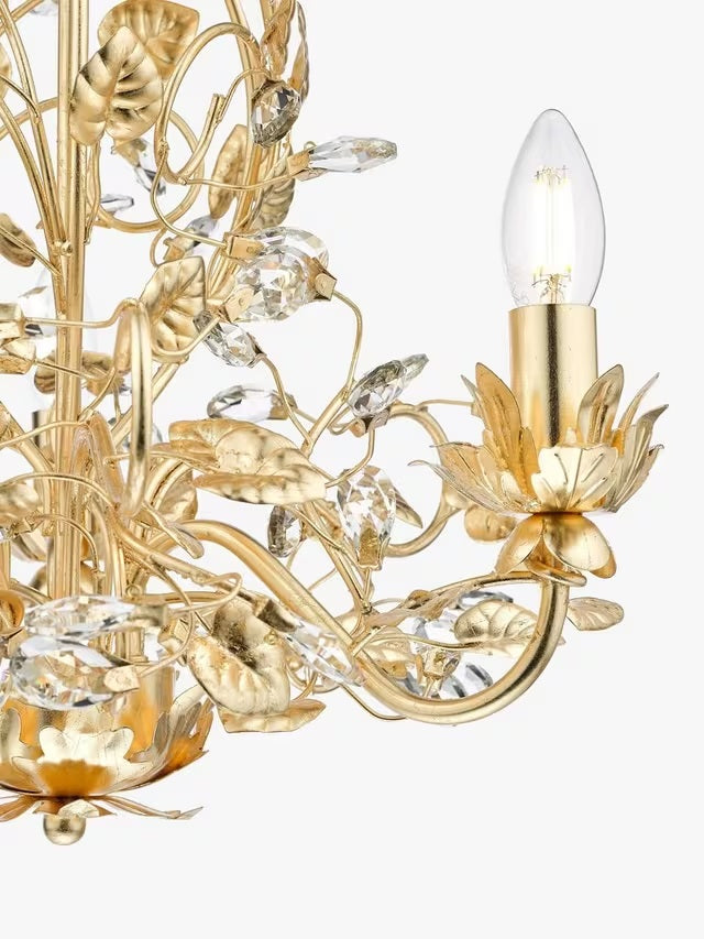 English Heritage Audley End 3 Light Tole Chandelier Ceiling Light - Gold