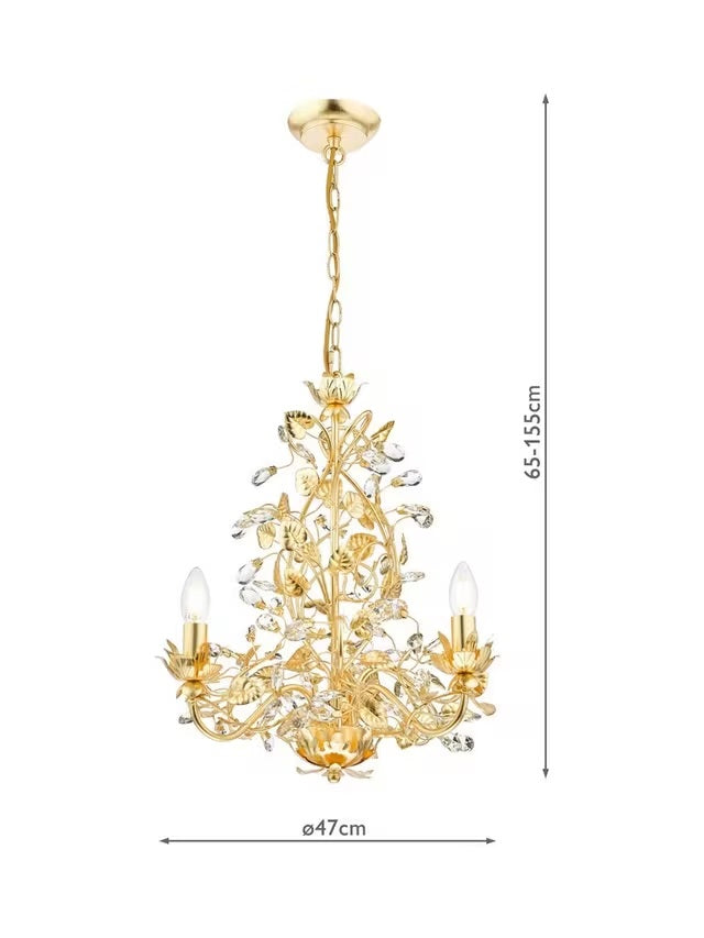 English Heritage Audley End 3 Light Tole Chandelier Ceiling Light - Gold