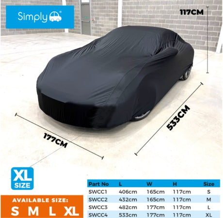 Simply SWCC4 XL Supersoft Cotton Indoor Protective Car Cover XL - Black - Kazoop 