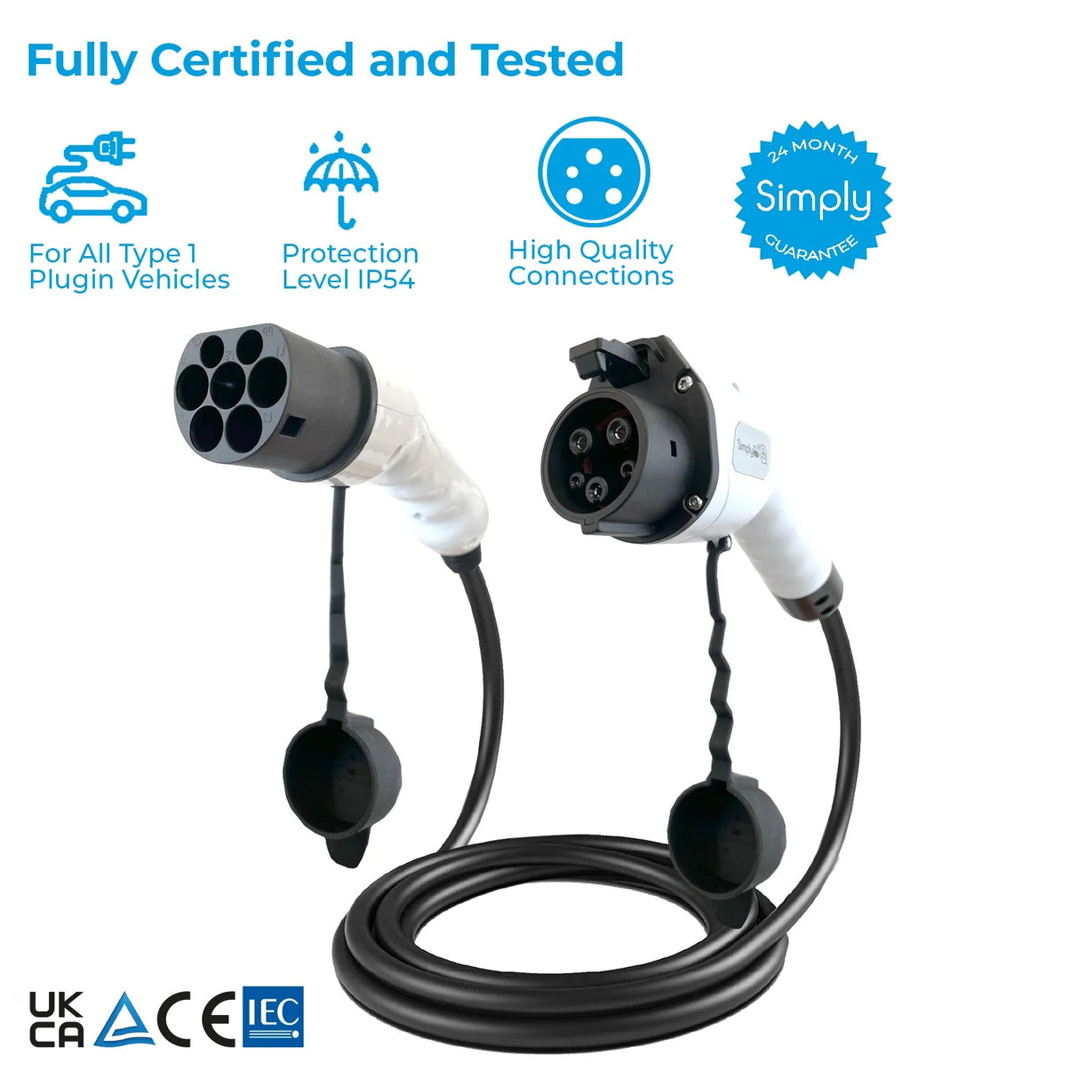 Simply Adjustable 5M 3Pin to Type 1 Electric Vehicle Flexible Charging Cable - Kazoop 