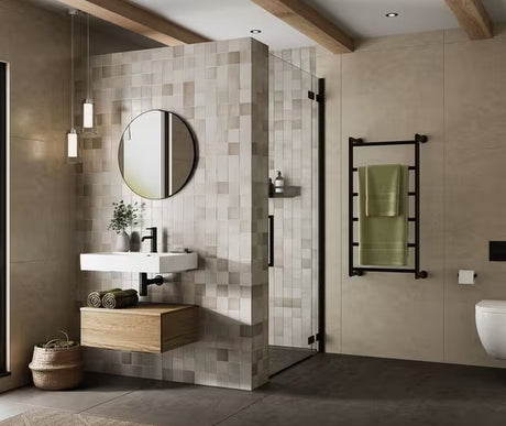 HiB Fusion Dia.60cm Round Metal Frame Bathroom Wall Mirror - Matt Black