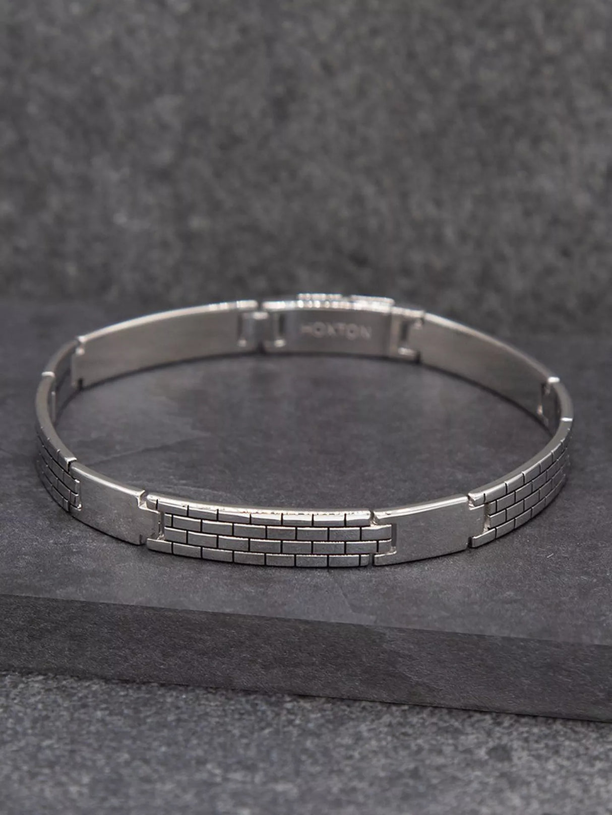 Hoxton London Men's Brick Pattern Sterling Silver Bar Link Bracelet 21.5cm