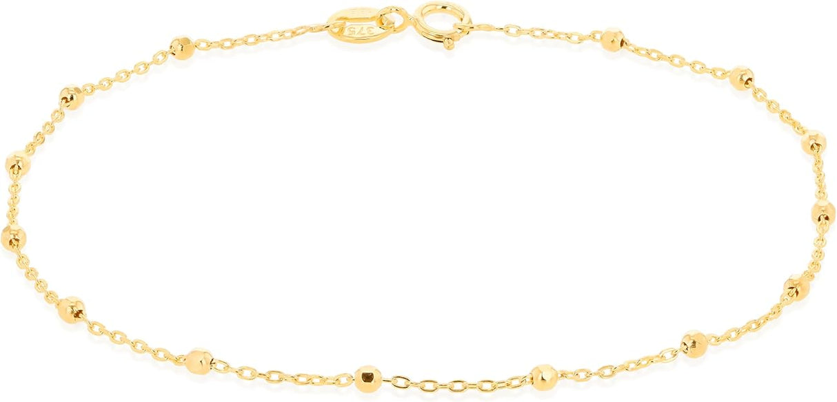 IBB Women's 9ct Yellow Gold Diamond Cut Ball Trace Chain Bracelet 18cm/7''