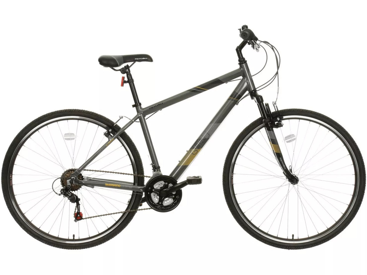 Apollo Guru Mens 18-Speed Front Suspension Hybrid Bike - Large 21'' - Grey