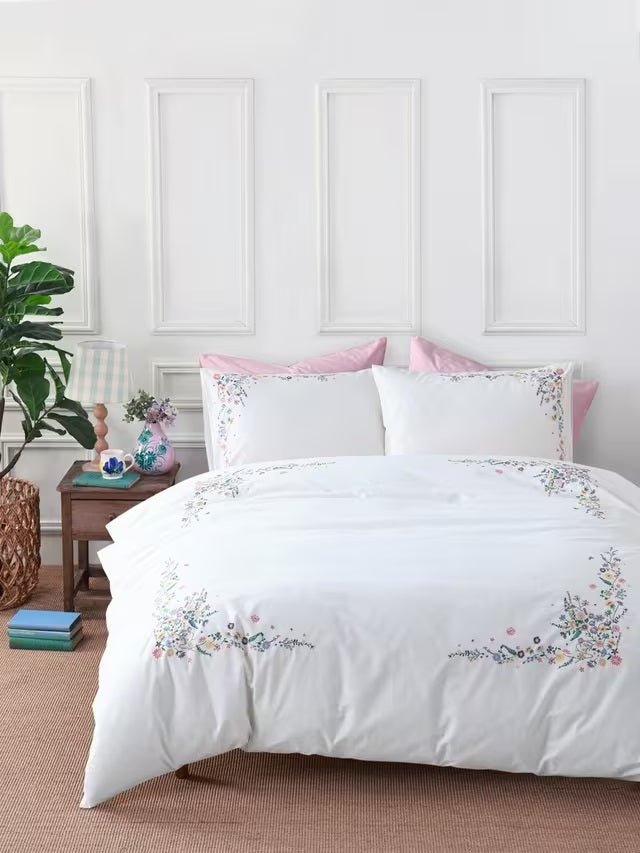 bluebellgray Nette Embroidered Floral White/Multi Duvet Cover Set - King