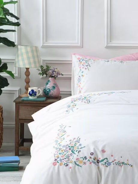 bluebellgray Nette Embroidered Floral White/Multi Duvet Cover Set - King