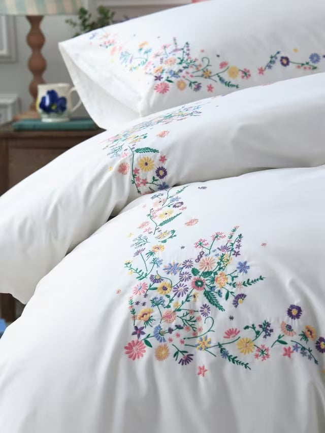 bluebellgray Nette Embroidered Floral White/Multi Duvet Cover Set - King