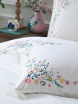 bluebellgray Nette Embroidered Floral White/Multi Duvet Cover Set - King