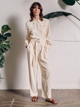 Vivere Womens Gabriel Utility Viscose Blend Jumpsuit Off White - Size 12