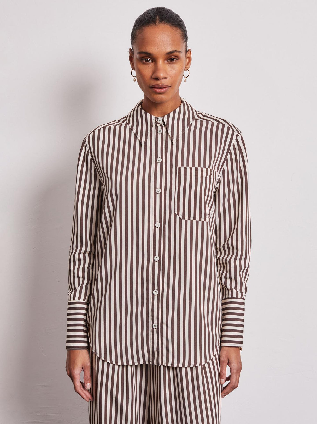 Vivere Lois Stripe Womens Viscose Blend Shirt - Cream/Brown - Size 6