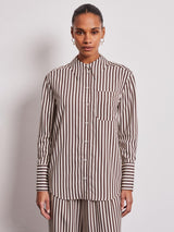 Vivere Lois Stripe Womens Viscose Blend Shirt - Cream/Brown - Size 6