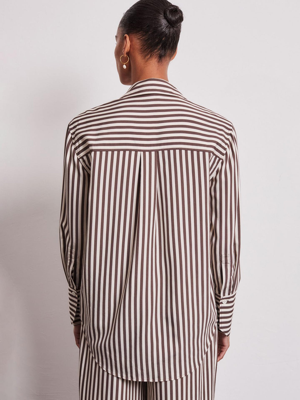 Vivere Lois Stripe Womens Viscose Blend Shirt - Cream/Brown - Size 6