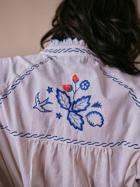 Cape Cove Womens Wild Strawberries & Cream Cotton Top Egrey Ivory - Size S