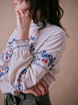 Cape Cove Womens Wild Strawberries & Cream Cotton Top Egrey Ivory - Size S