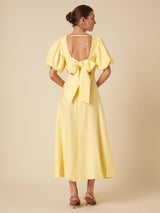 Nobody's Child Petite Zola Short Puff Sleeve Open Back Midi Dress Yellow 16