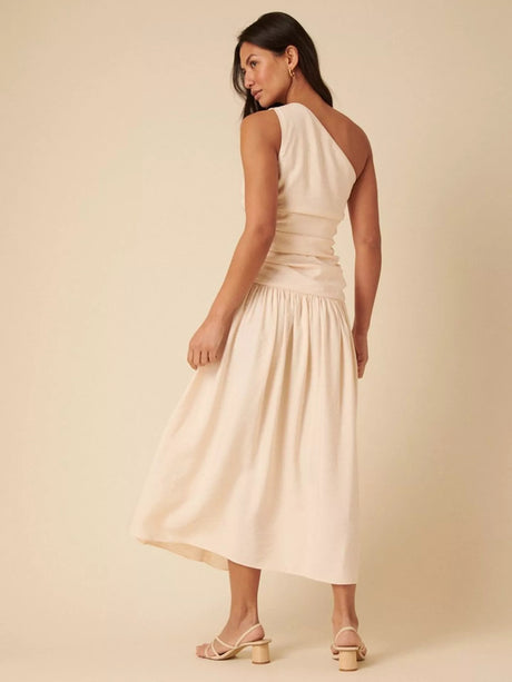 Nobody's Child Trent Womens Viscose One Shoulder Midi Dress White - Size 12