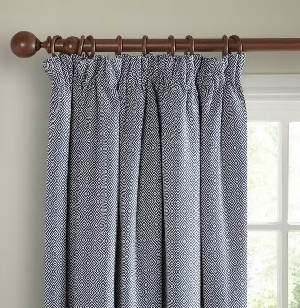 John Lewis Mara Diamond Lined Pencil Pleat Curtains W228 x Drop 182cm - Blue