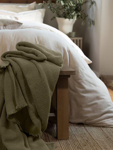 Christy Madeira Textured Soft Cotton Throw - Forest - W140 x D180cm