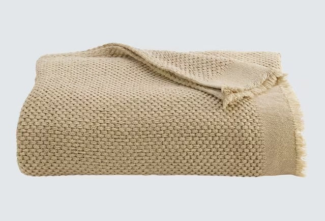 Christy Madeira Cosy Textured Weave Cotton Throw 140 x 180cm - Stone Beige