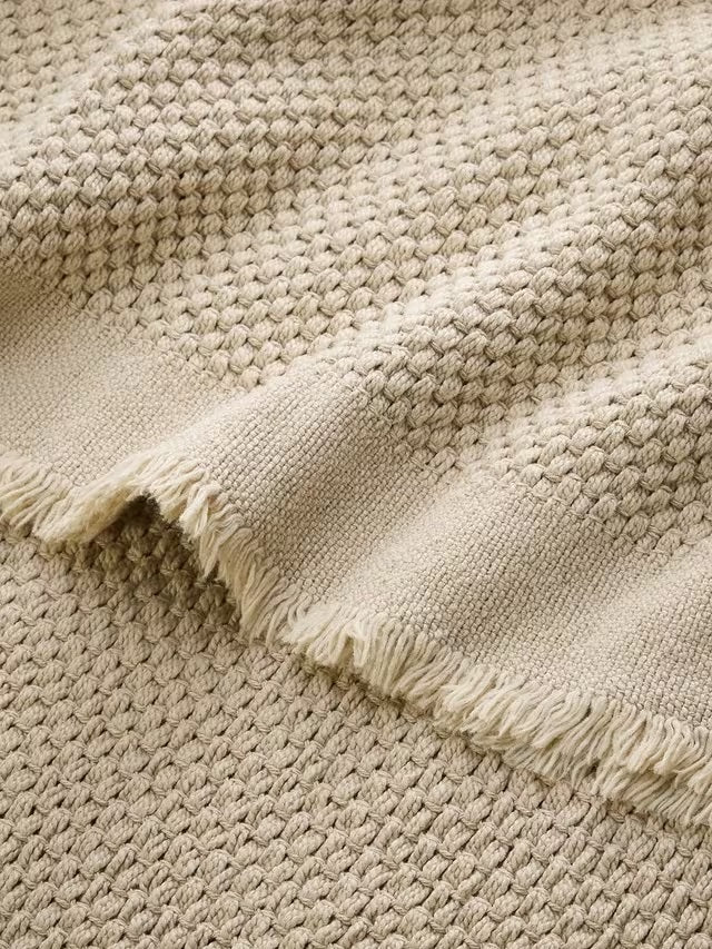 Christy Madeira Cosy Textured Weave Cotton Throw 140 x 180cm - Stone Beige
