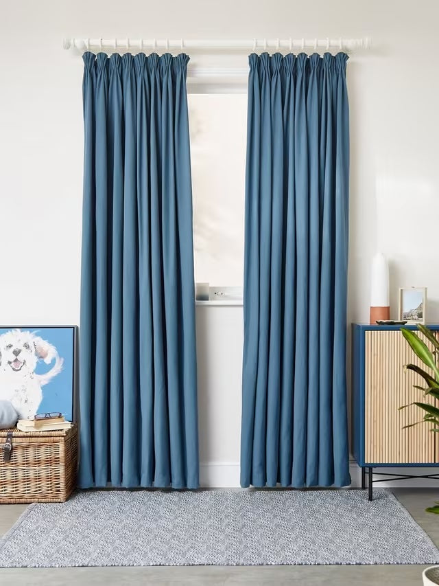 John Lewis Arlo Pair Lined Pencil Pleat Curtains W228 x Drop 274cm - Blue