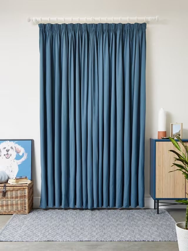 John Lewis Arlo Pair Lined Pencil Pleat Curtains W228 x Drop 274cm - Blue