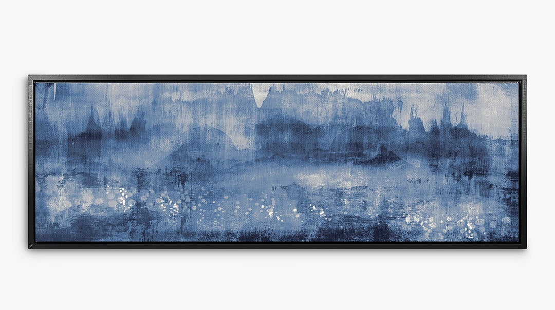 Sapphire Landscape Abstract Framed Blue Canvas Print - 44.5 x 124.5cm