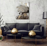 John Lewis Ocean Splash I Abstract Canvas Print 80x60cm - Grey/Gold Glitter