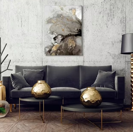 John Lewis Ocean Splash I Abstract Canvas Print 80x60cm - Grey/Gold Glitter