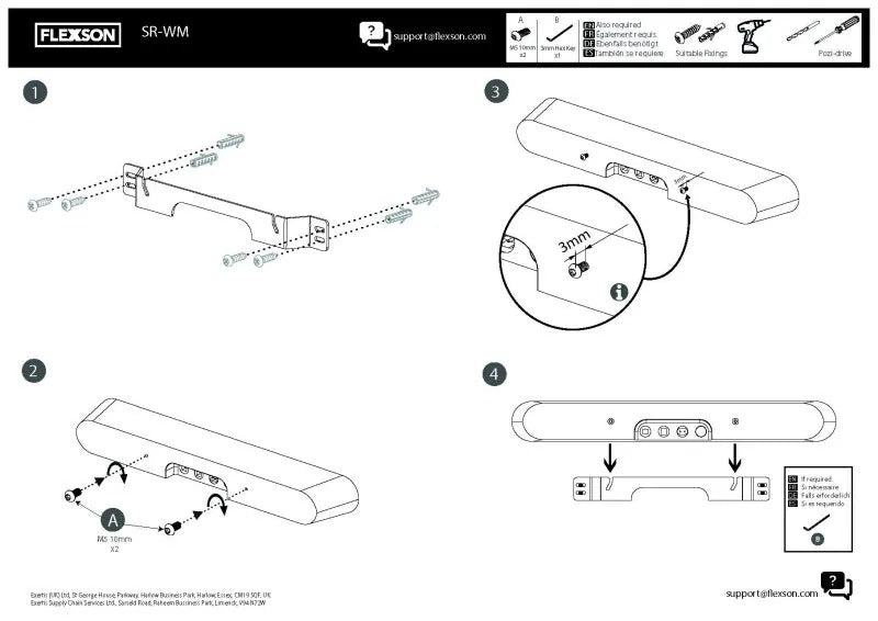 Flexson FLXSRAYWM1021 Fixed Mount For Sonos Ray 31 x 40 x 338mm Steel Black