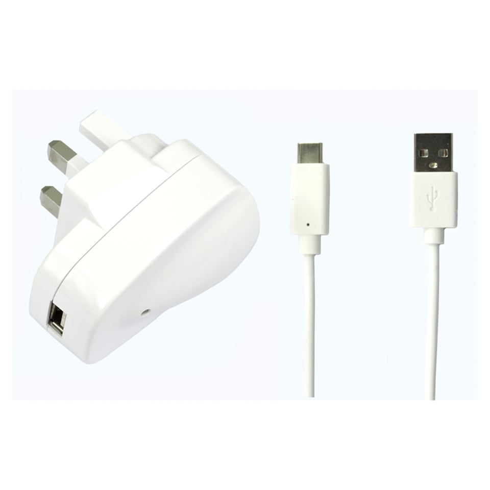 Tesco 2.4A Mains Home Charger Plug With USB-C Phone Charger Cable 1M - White