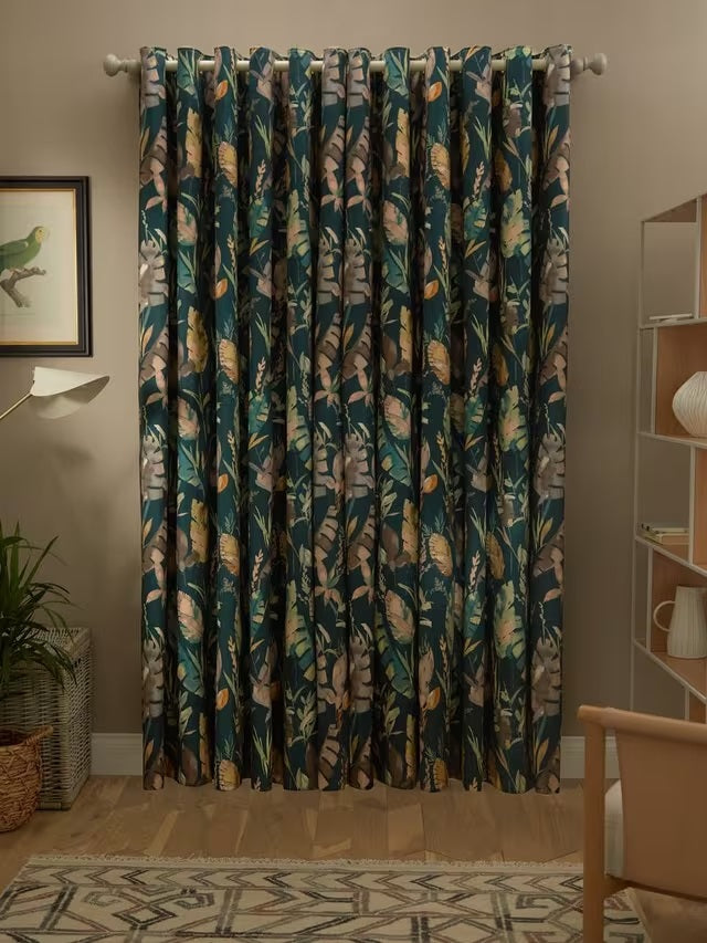 John Lewis Aralia Pair Thermal Lined Eyelet Curtains 228 x 182cm - Teal