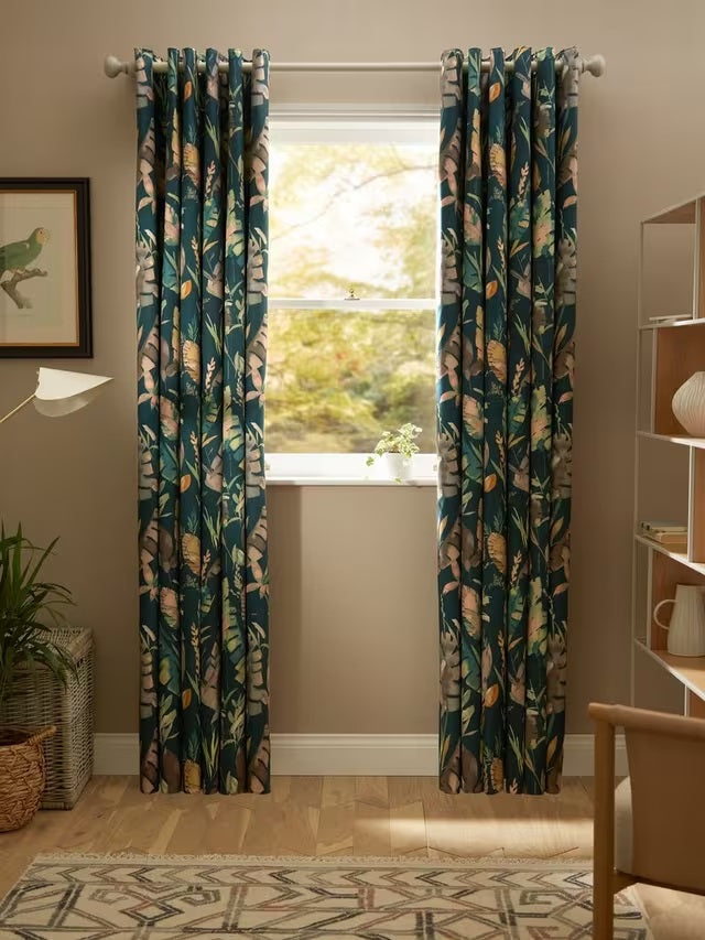 John Lewis Aralia Pair Thermal Lined Eyelet Curtains 228 x 182cm - Teal