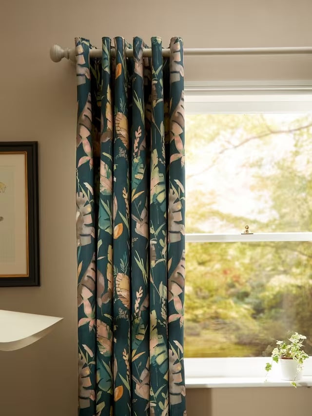 John Lewis Aralia Pair Thermal Lined Eyelet Curtains 228 x 182cm - Teal