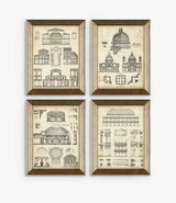 John Lewis Vintage Architecture Framed Prints 47 x 37cm Set of 4 - Gold