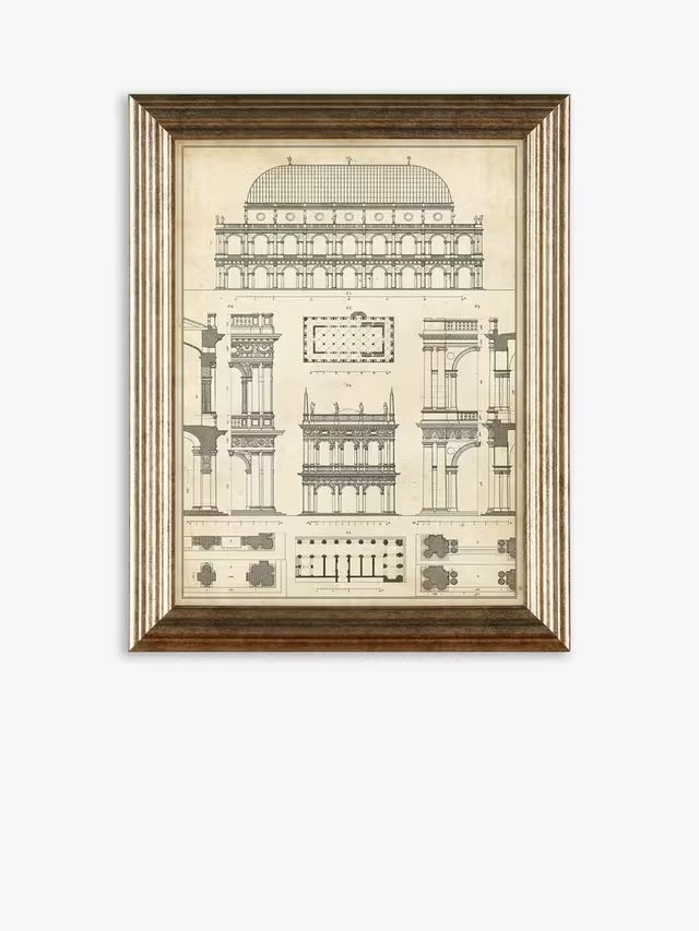 John Lewis Vintage Architecture Framed Prints 47 x 37cm Set of 4 - Gold