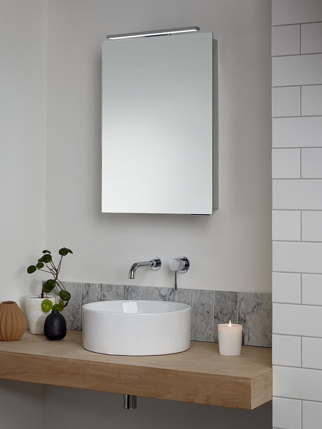 John Lewis Ariel Single Mirrored & Illuminated Bathroom Cabinet 72 x 50cm