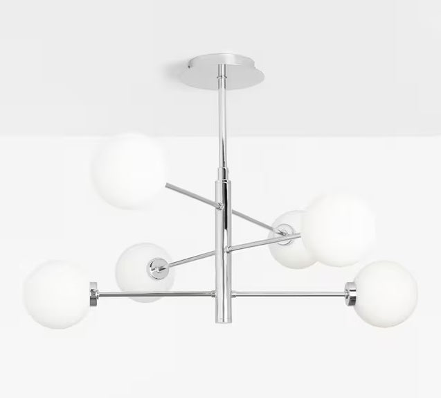 John Lewis Parity Modern 6 Arm Glass Globe Shades Ceiling Light - Chrome