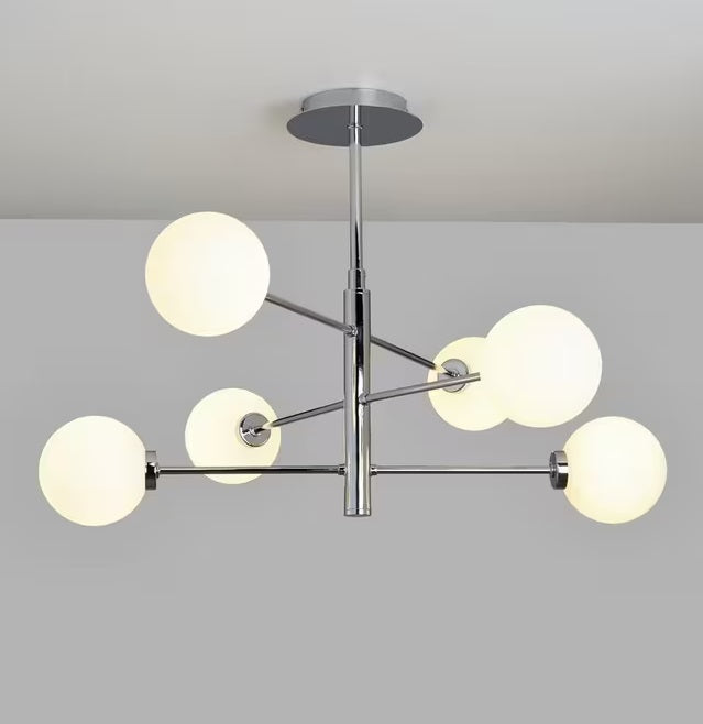 John Lewis Parity Modern 6 Arm Glass Globe Shades Ceiling Light - Chrome