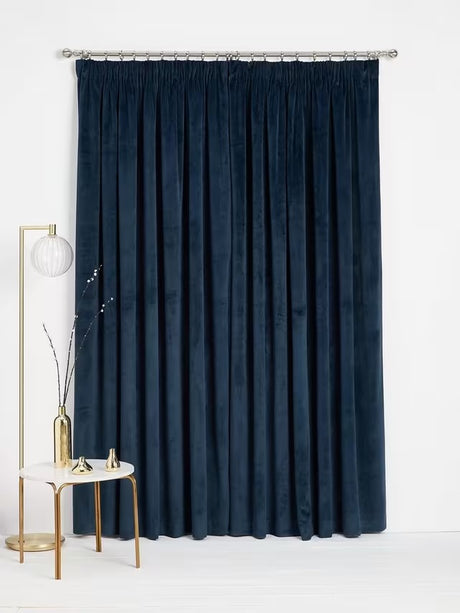 John Lewis Velvet Pair Lined Pencil Pleat Curtains W228 x Drop 182cm - Navy