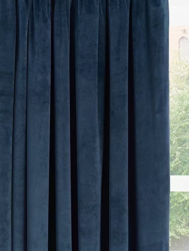 John Lewis Velvet Pair Lined Pencil Pleat Curtains W228 x Drop 182cm - Navy