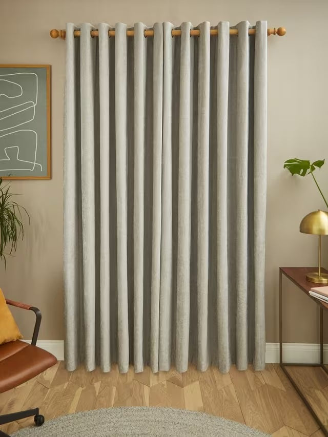 John Lewis Chenille Blackout/Thermal Lined Eyelet Curtains 228x228cm - Flint