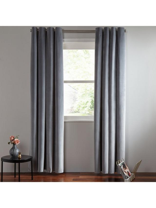 John Lewis Velvet Pair Lined Eyelet Curtains W228 x Drop 137cm - Silver