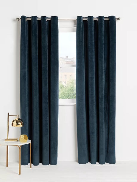John Lewis Velvet Polyester Pair Lined Eyelet Curtains 228 x 228cm - Navy - Kazoop 