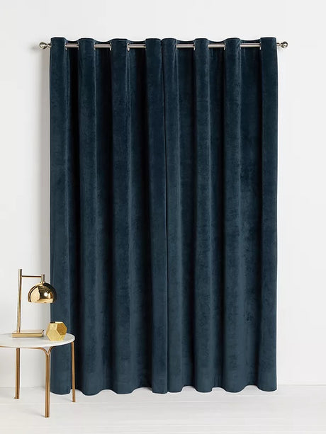 John Lewis Velvet Polyester Pair Lined Eyelet Curtains 228 x 228cm - Navy - Kazoop 
