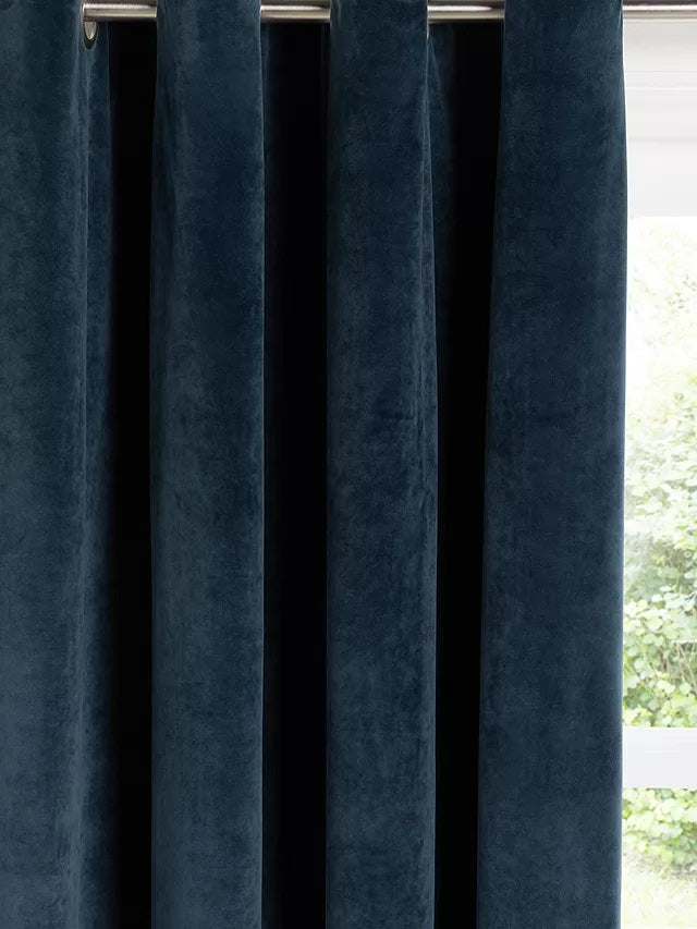 John Lewis Velvet Polyester Pair Lined Eyelet Curtains 228 x 228cm - Navy - Kazoop 